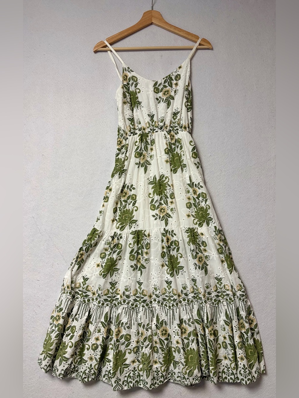 Made in Italy Floral Eyelet Midi Dress Green Botanical Cottagecore Boho Prairie - Picture 2 of 7